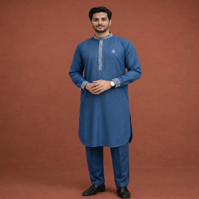 Petrol Blue Embroidery Kabli Set
