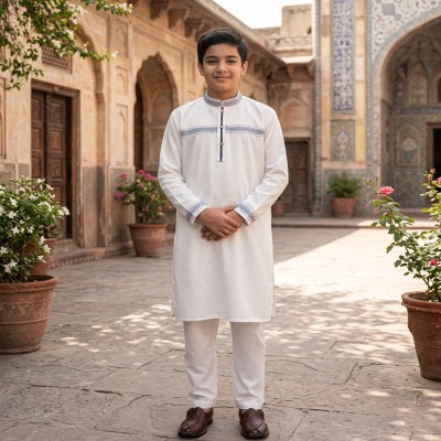 Kid's White Embroidery Panjabi
