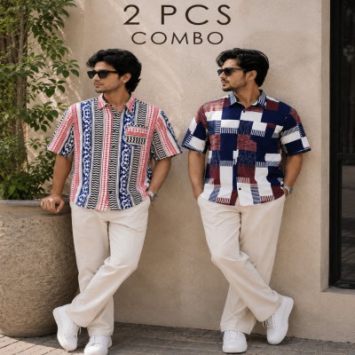 Stripe+Mosaic Printed Shirt